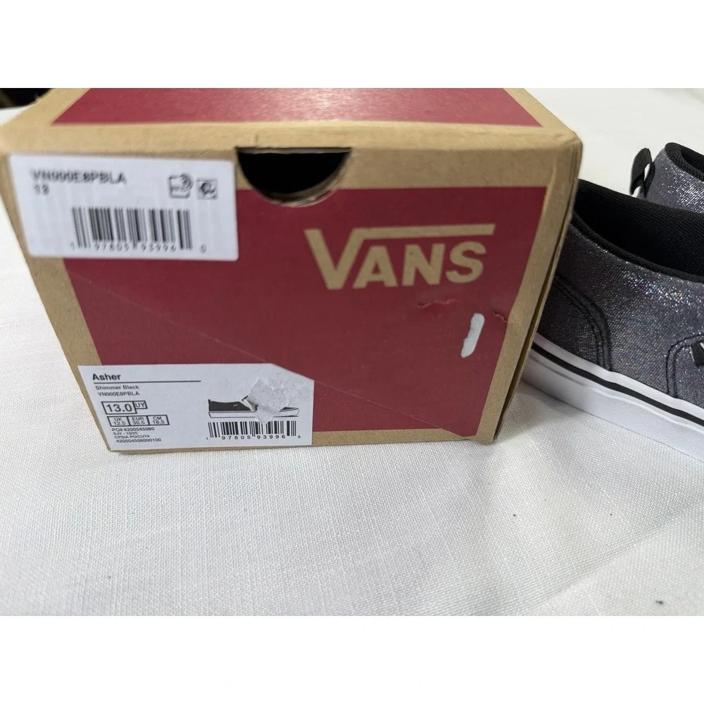 Vans Asher Slip On Shoes Girls 13 Shimmer Black Glitter Sneakers New Box